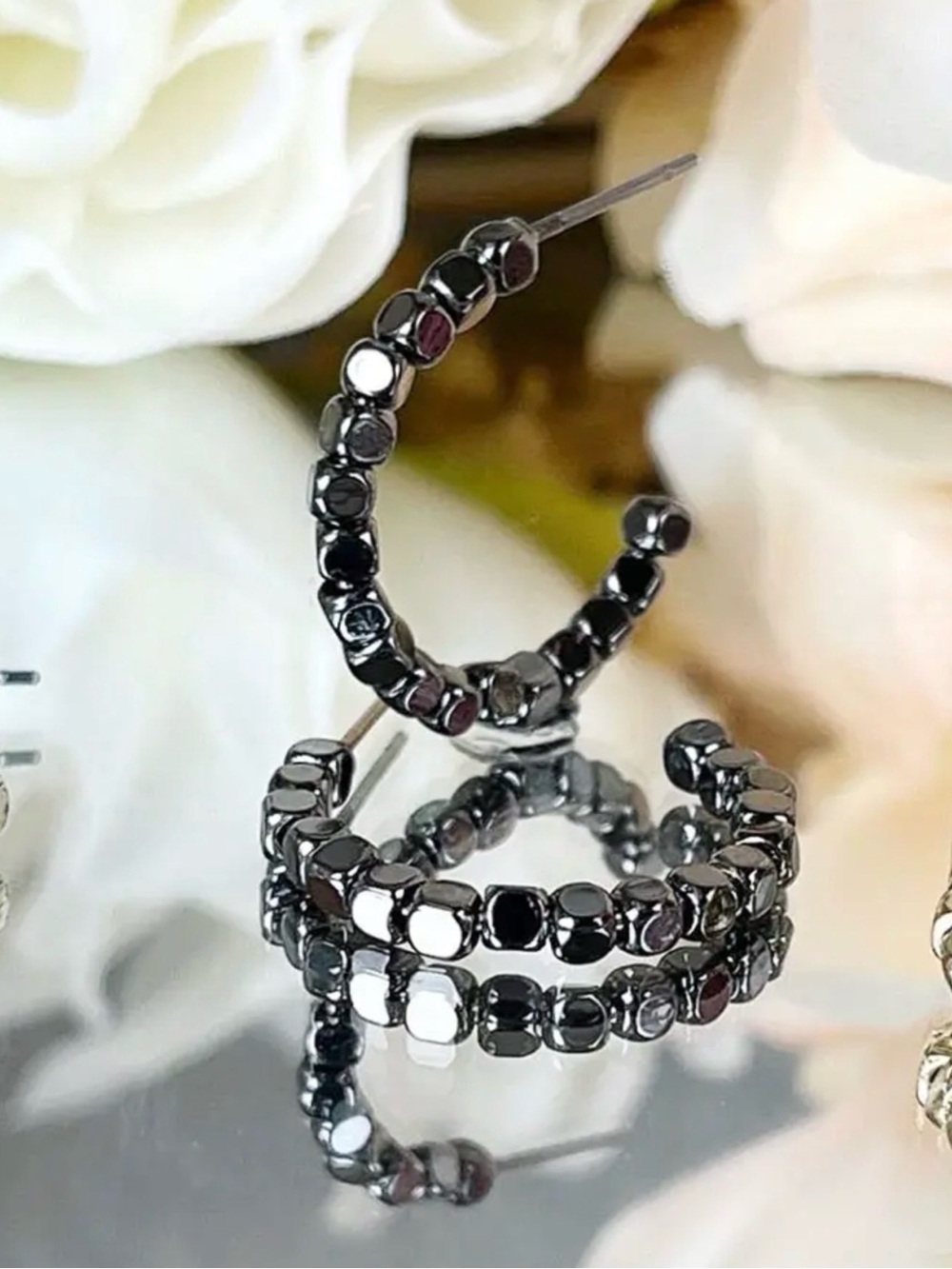 Park Lane Hazy Hematite Beaded Double Hoop Earrings